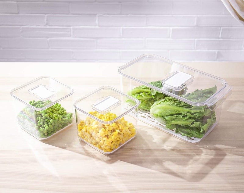 iPEGTOP Fridge Produce Saver Food Storage Bin Containers, Stackable Refrigerator Freezer Organizer Fresh Keeper Container with Vented Lids, 3 Pack - Image 3